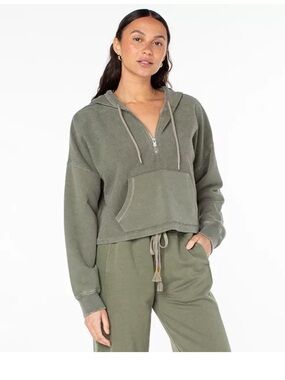 Roxy Women's Medium Drakes Cove Half-Zip Hoodie Green Sage NWT Cozy Cotton